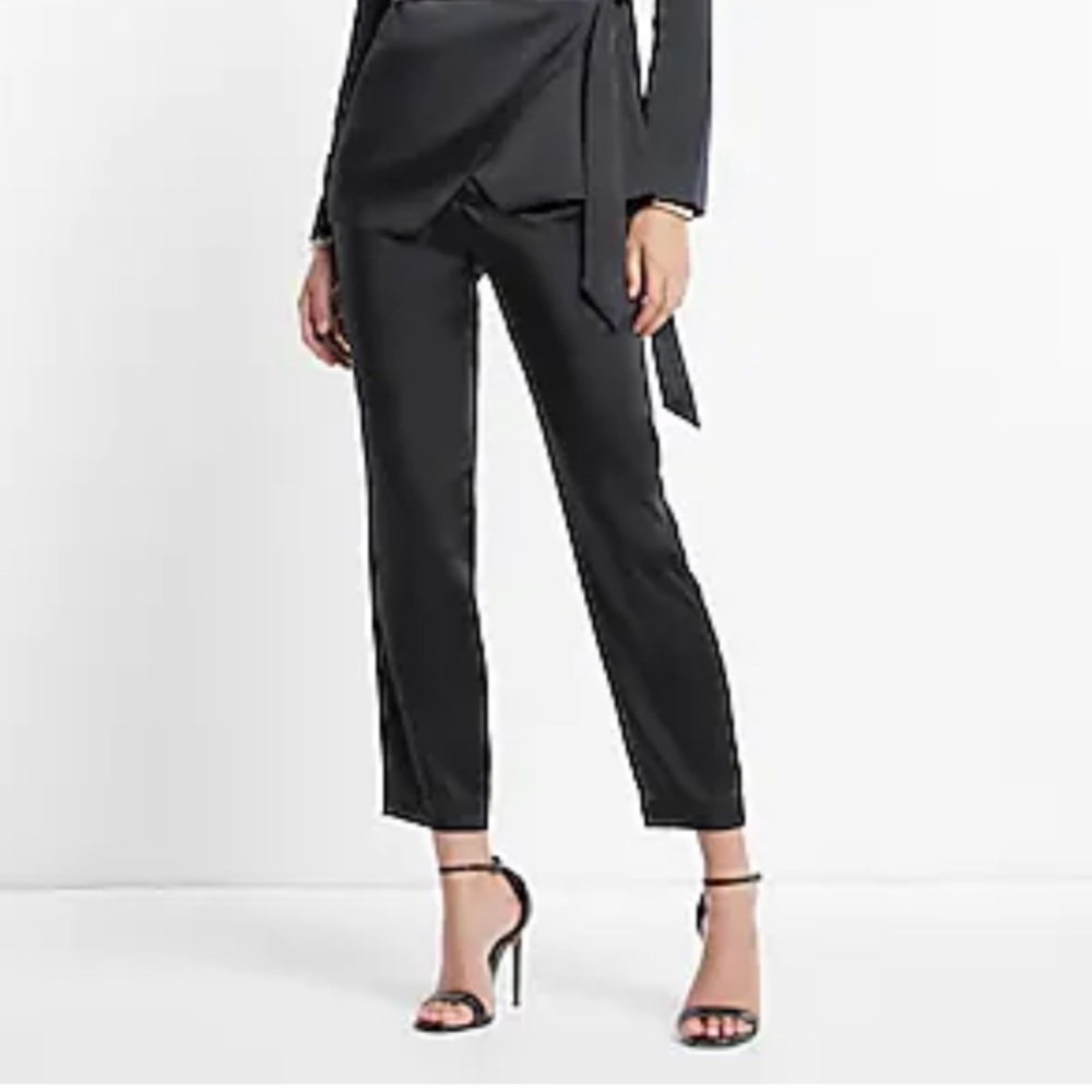 Express Super High Waisted Satin Pleated Ankle Pant